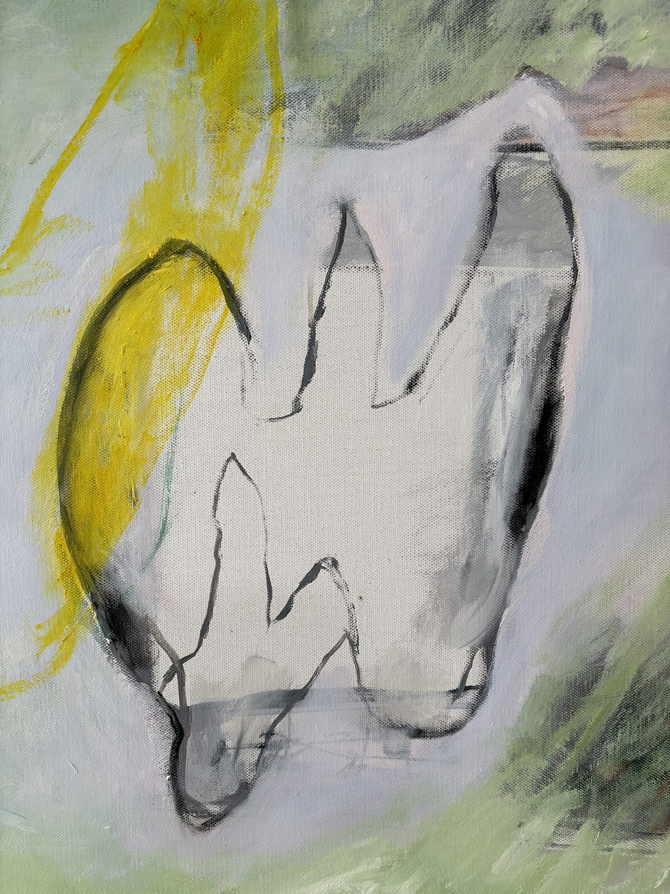 Detail of Study in Release (Balloon): charcoal bird form within washes of oil