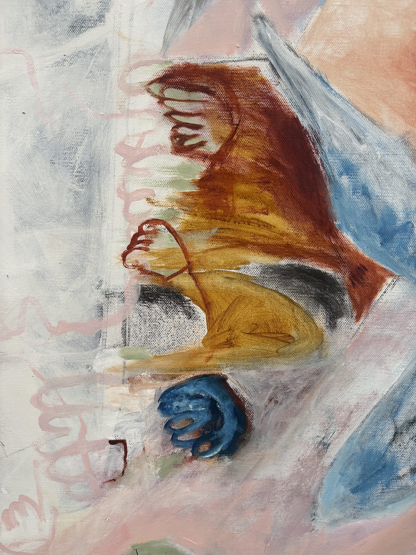 Detail of Study in Release (I): charcoal line and thinned oil on linen